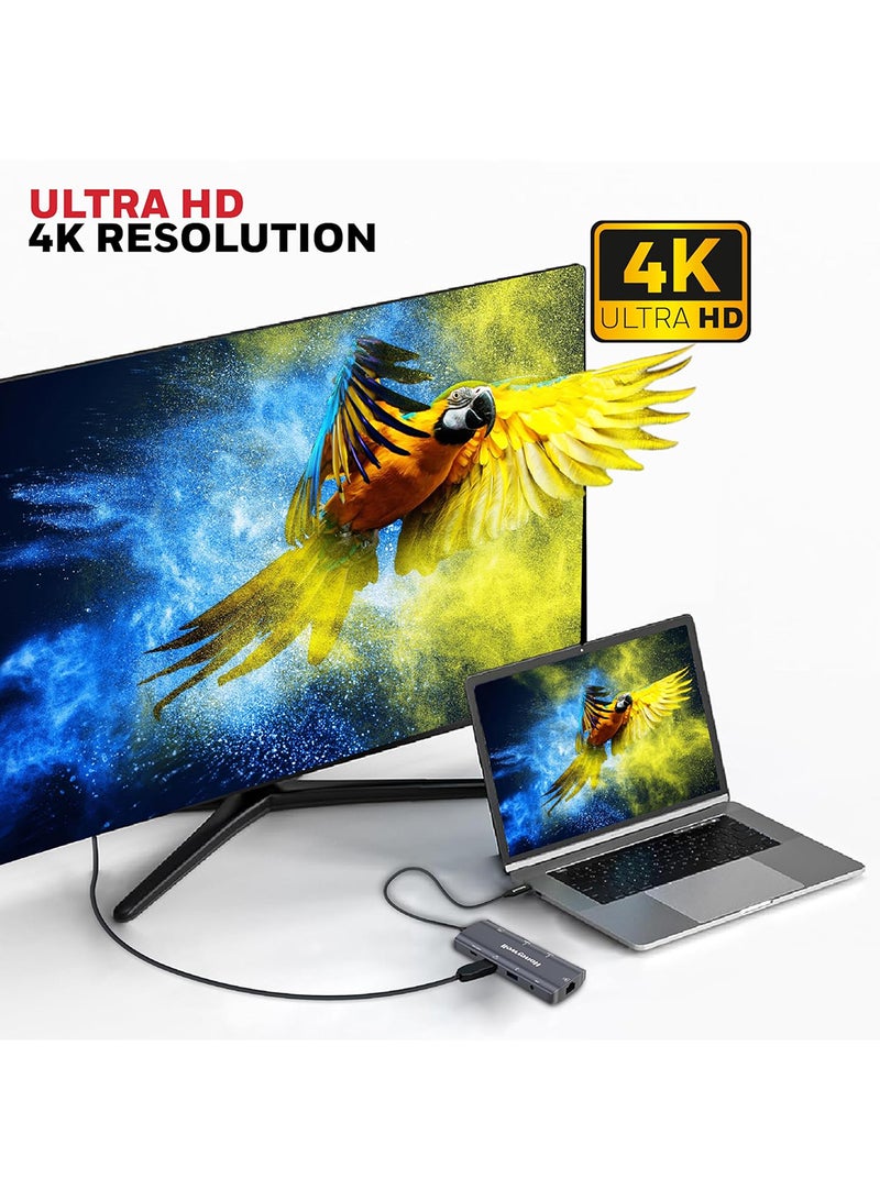 هوني ويل محطة إرساء نوع C 9 في 1 / محور USB مع منفذ HDMI 4K ومنفذ Ethernet RJ45 بسرعة 1Gbps و 2 منفذ USB 3.0 و 1 منفذ USB 2.0 ومنفذ Type C 3.0 PD100W ومنفذ SD و Micro SD ومنفذ صوت لجميع أجهزة Type C ويندوز / ماك بوك رمادي - Image 4