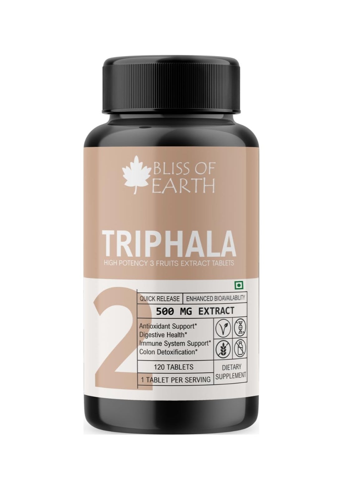 BLISS OF EARTH Bliss of Earth High Potency Triphala Extract Tablets 500mg With Quick nhanced Bioavailability Digestive Health Constipation Relief Support 120 TabletsRelease E 