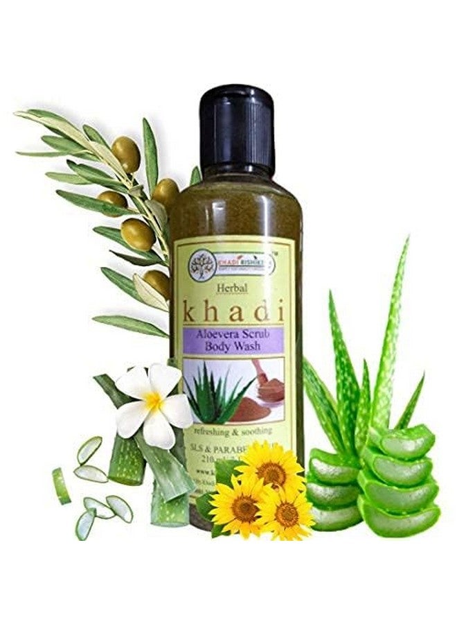 خادي ريشيخش غسول الجسم/منظف الجسم بالصبار العشبي للنساء/الرجال - 210 مل - منظف مقشر ومرطب للبشرة، خالي من البارابين، علامات تمدد الجلد، صنع في الهند - مع ليفة حمام خالية من الإسفنج - Image 1
