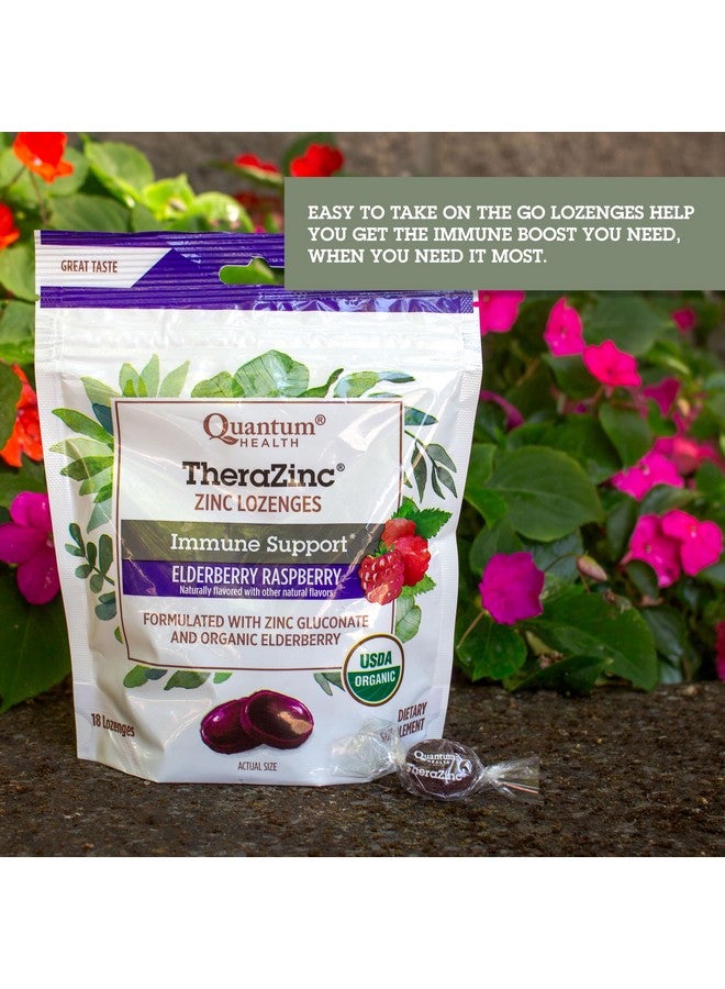 Quantum Health TheraZinc Organic Zinc Lozenges Elderberry Sambucus Raspberry & Honey Immune Support for Adults & Kids 12+ Naturally Flavored Fast Relief with No Aftertaste -18 Count (Package may vary) - Image 3