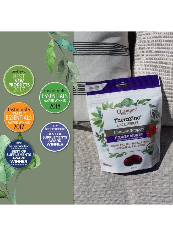 Quantum Health TheraZinc Organic Zinc Lozenges Elderberry Sambucus Raspberry & Honey Immune Support for Adults & Kids 12+ Naturally Flavored Fast Relief with No Aftertaste -18 Count (Package may vary) - Image 2