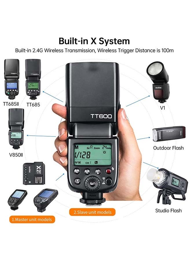 Godox - Godox TT600 2.4G Wireless Flash Speedlite Master/Slave Flash with Built-in Trigger System Compatible for Canon Nikon Pentax Olympus Fujifilm Panasonic (TT600) - Image 1