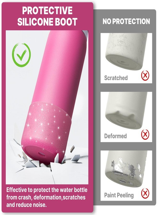 Diumepo Silicone Boot for Owala 24 oz Water Bottles, Anti-Slip Protective Sleeve Bottom Protector for Owala Twist & FreeSip & Flip Stainless Steel Water Bottle (Glitter Rose Red) - Image 3