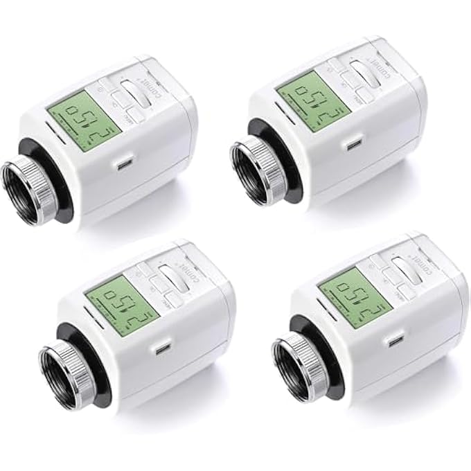 COMET PLUS 700151 RADIATOR THERMOSTAT (INDIVIDUALLY PROGRAMMABLE HEATING THERMOSTAT, SAVE HEATING COSTS, THERMOSTAT HEATING, SET OF 4), COLOUR: WHITE - Image 1