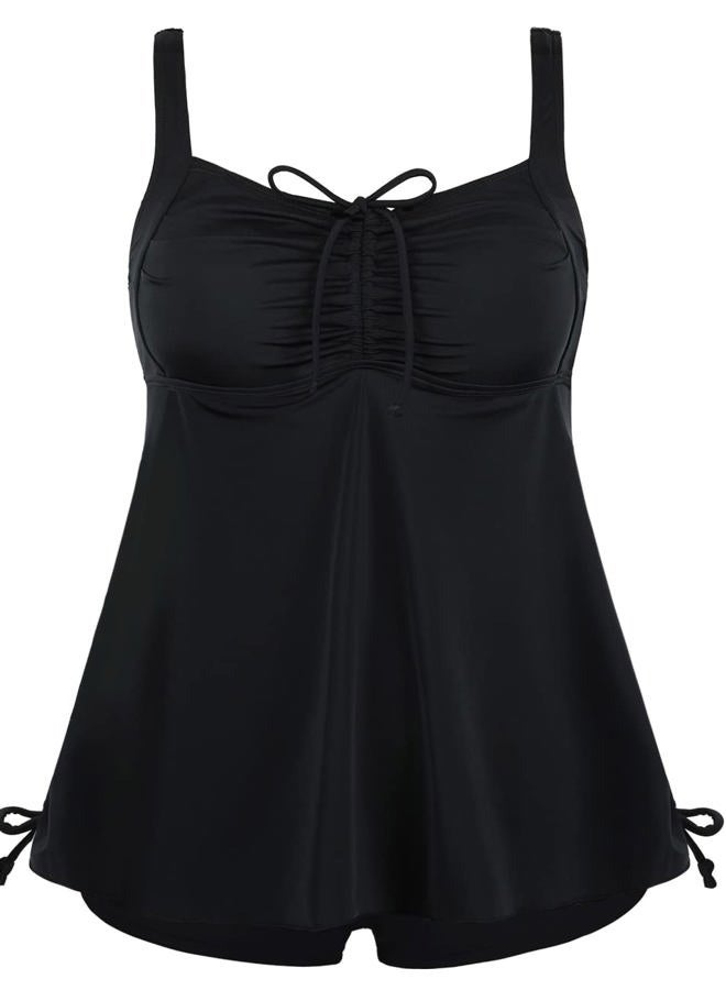 Septangle Women's Tankini Set Ruffle Swimwear Solid Two Pieces Swimsuit (Black, US 20W) - Image 1