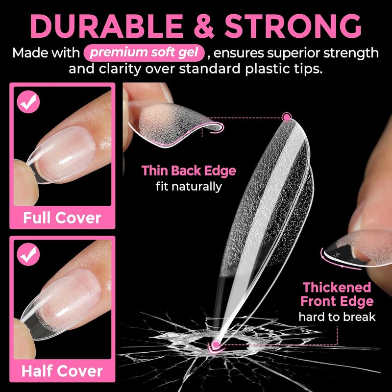 UNA GELLA Short Almond Round Fake Nails 216pcs Almond Press on Nails Pre-shape Oval Gel Nail Tips for Full Cover Acrylic Short Round Nails For Nails tips Extension 12 Sizes - Image 5