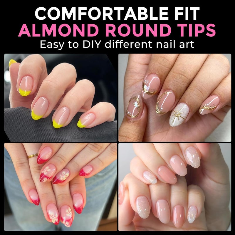 UNA GELLA Short Almond Round Fake Nails 216pcs Almond Press on Nails Pre-shape Oval Gel Nail Tips for Full Cover Acrylic Short Round Nails For Nails tips Extension 12 Sizes - Image 2