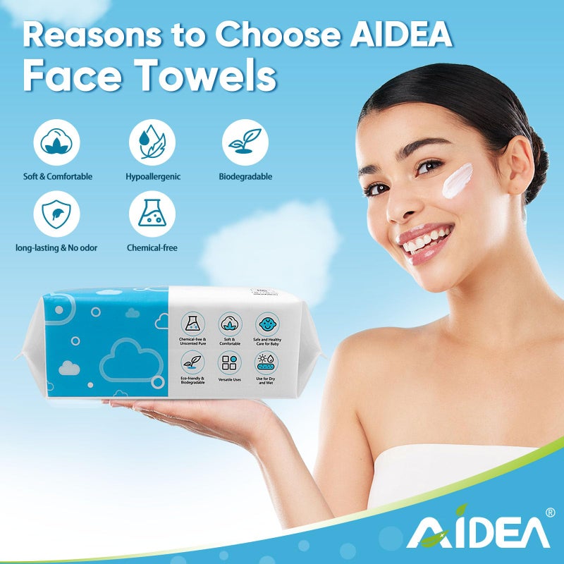 AIDEA AlDEA Face Towels Disposable-600Ct, Face Towelettes for Sensitive Skin, Clean Facial Wipes for Makeup Removing, Facial Cleansing, Travel, Dry Wipes Face Cloths - Image 5