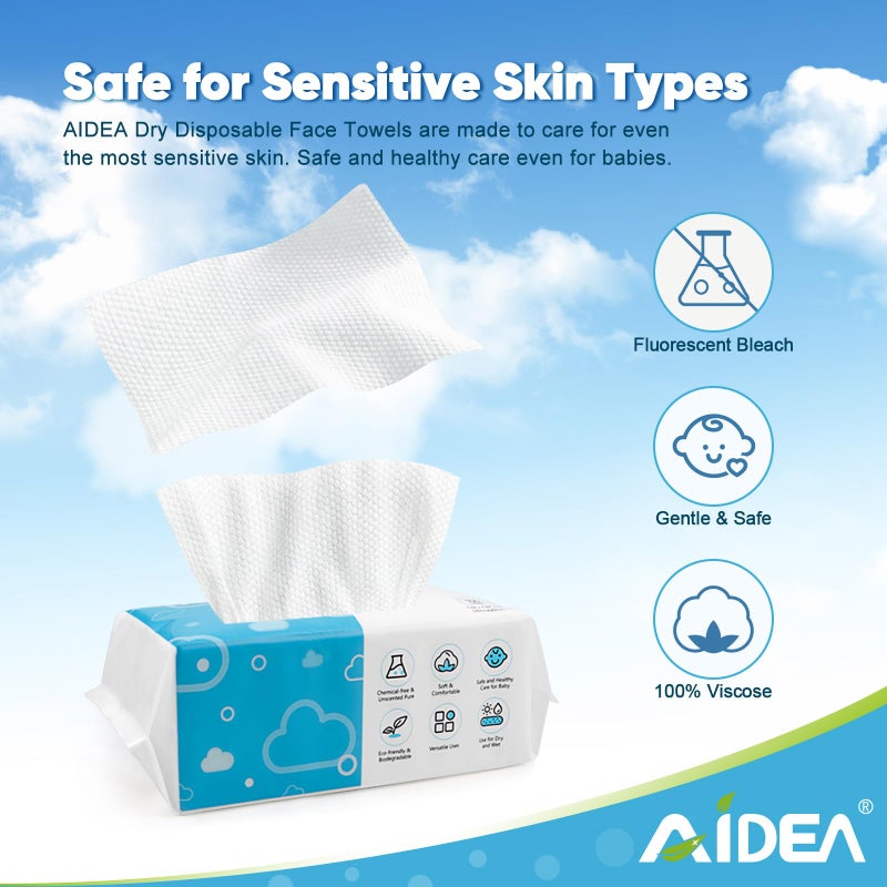 AIDEA AlDEA Face Towels Disposable-600Ct, Face Towelettes for Sensitive Skin, Clean Facial Wipes for Makeup Removing, Facial Cleansing, Travel, Dry Wipes Face Cloths - Image 2