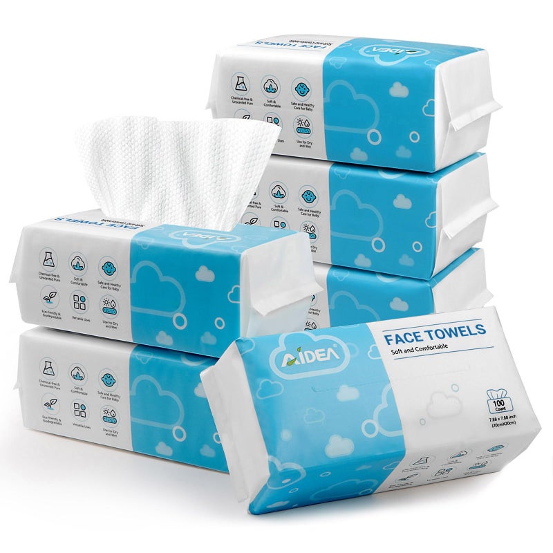 AIDEA AlDEA Face Towels Disposable-600Ct, Face Towelettes for Sensitive Skin, Clean Facial Wipes for Makeup Removing, Facial Cleansing, Travel, Dry Wipes Face Cloths - Image 1