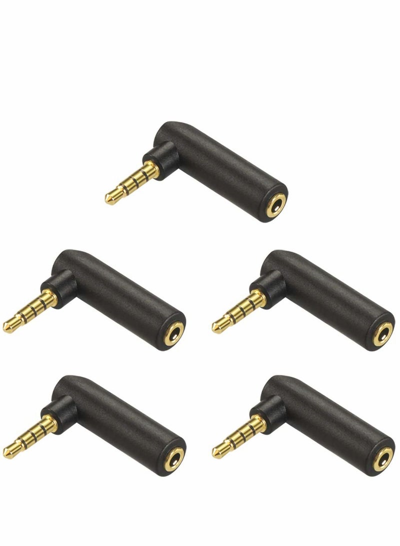 3.5mm 90 Degree Audio Adapter, Right Angle Male to Female Gold-Plated Stereo Jack Adapter 5 Pack - Image 1