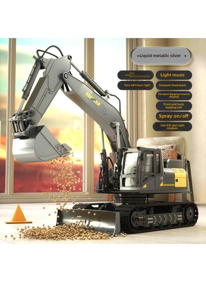 Generic Large Alloy Children's Remote Control Car Excavator Toy Car Boy Electric Excavator Engineering Car Excavator Cross-border-Color:Big Mac Silver/15-Alloy Bucket Bucket Spray [Color Box]]-Proportion:Top With [3 Sets Of Batteries]]  - Image 1