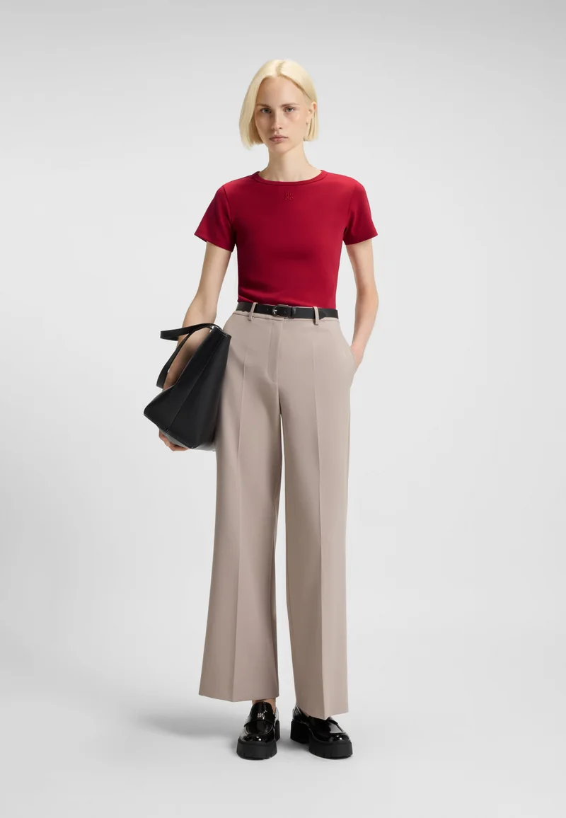 HUGO Cotton-blend T-shirt with stacked-logo embroidery