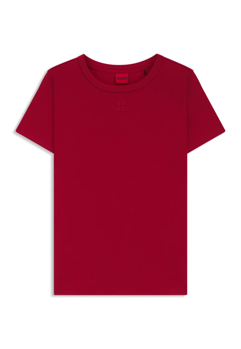 HUGO Cotton-blend T-shirt with stacked-logo embroidery