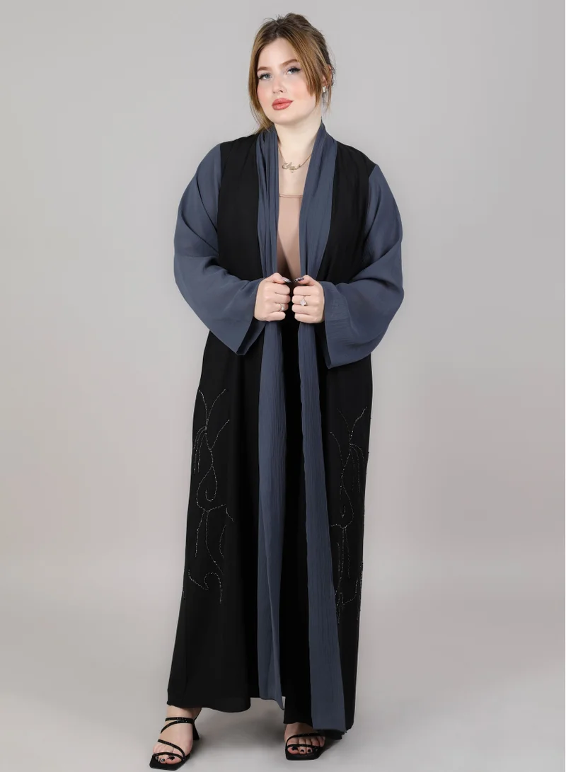 أم سكوير فاشن عباية قماش زووم أسود ورمادي من إم سكوير فاشون