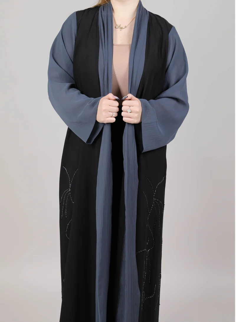 MSquare Fashion  MSquare Fashion Black And Grey Zoom Fabric Abaya for Women | Best Price UAE