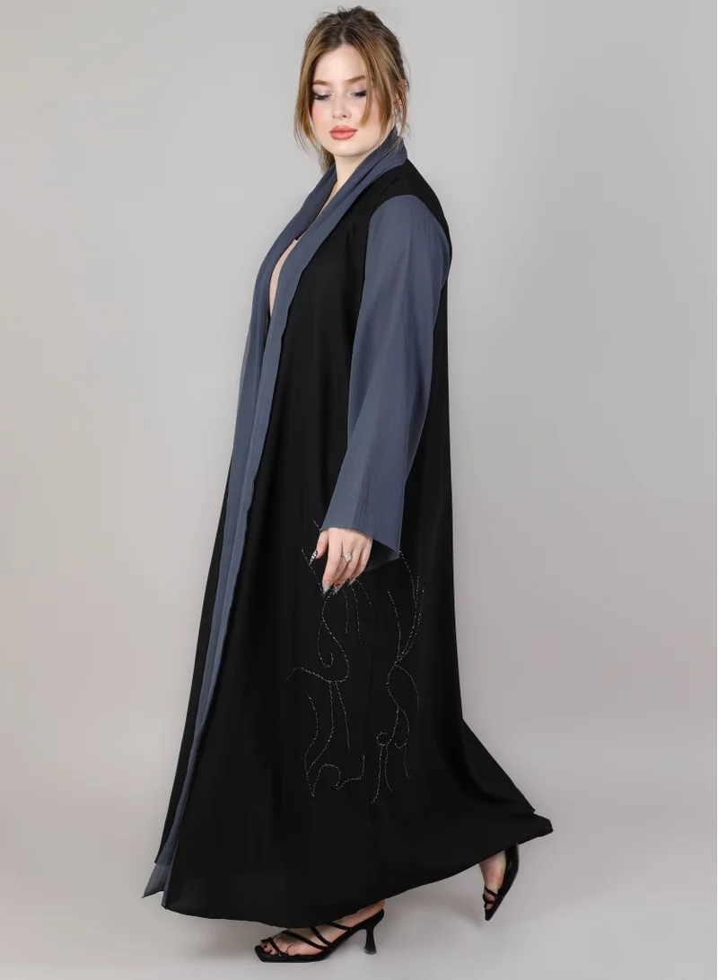 أم سكوير فاشن عباية قماش زووم أسود ورمادي من إم سكوير فاشون