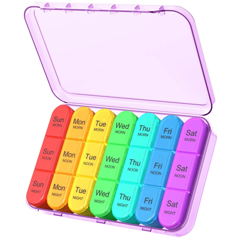 Daviky Weekly Pill Organizer 3 Times a Day Travel Pill Organizer 3X a Day Pill Box 7 Day Daily Pill Box Organizer Pill Cases Organizers 7 Day Medicine Organizer to Hold Vitamins and Medication