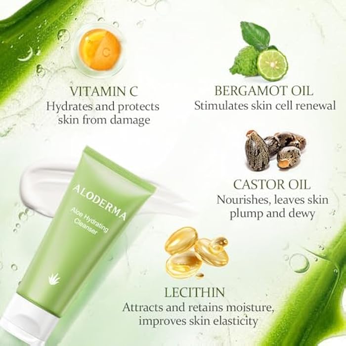 Aloderma Hydrating Facial Cleanser with Organic Aloe Vera - Daily Moisturizing Aloe Face Wash with Shea Butter, Vitamin E - Nourishing Face Cleanser for Normal, Dry Skin, Non-Comedogenic, 100g/3.5oz - Image 2