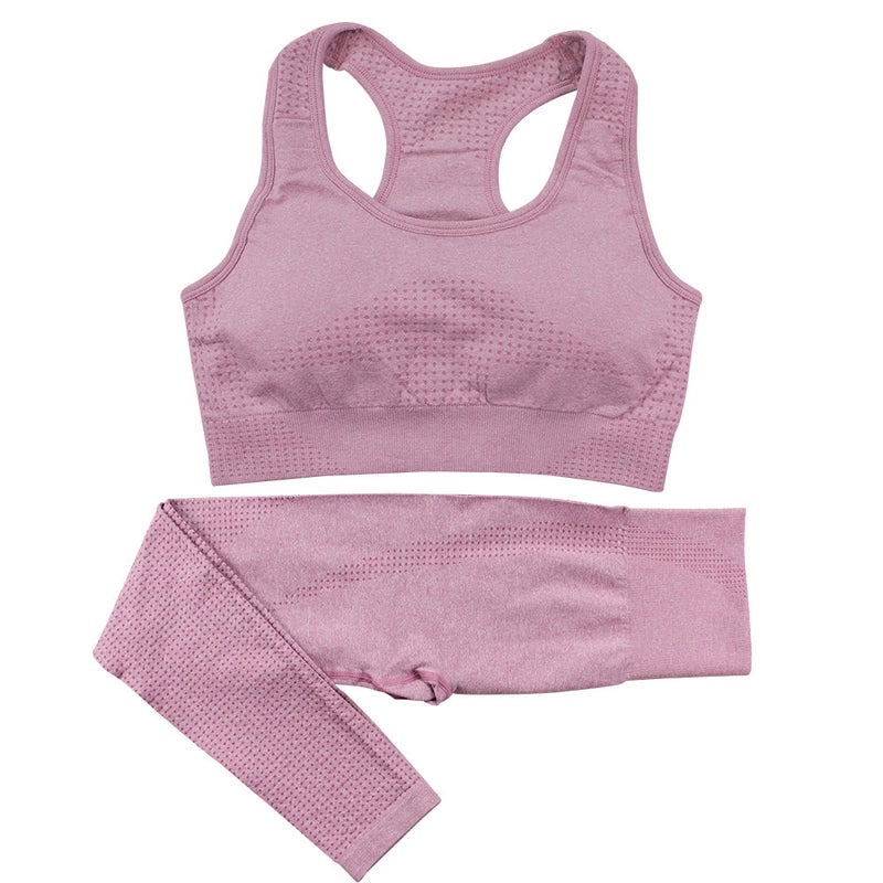 Seamless Knit Polka Dot Activewear Set for Women Pink  - Image 1