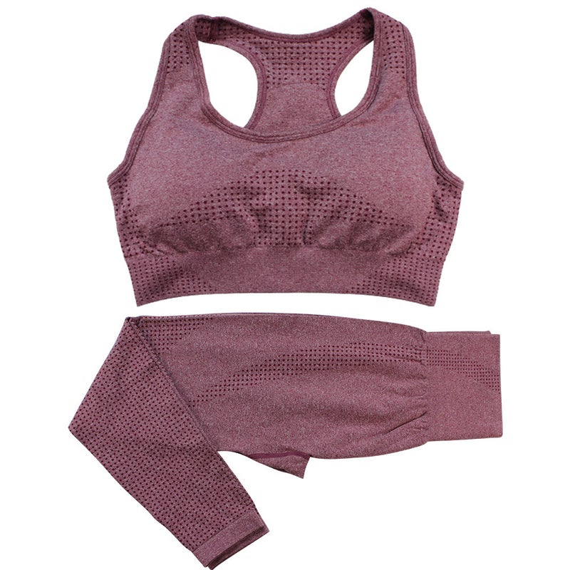 Seamless Knit Polka Dot Activewear Set for Women Pink  - Image 3