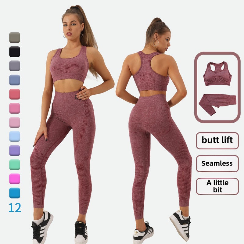 Seamless Knit Polka Dot Activewear Set for Women Pink  - Image 5