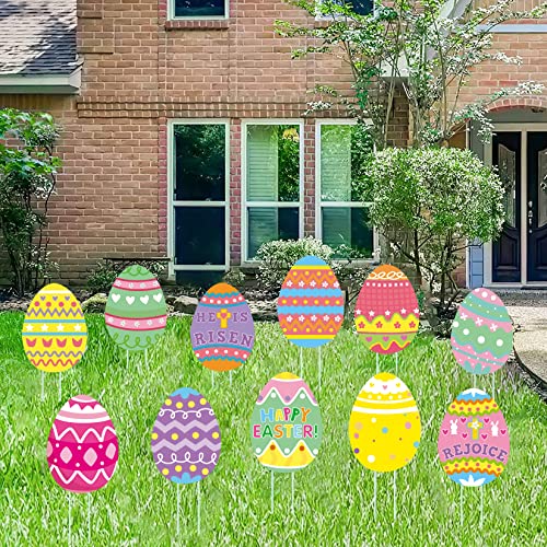 Fanboxk 11Pcs Easter Eggs Yard Signs Outdoor Lawn Decorations,Easter Egg Yard Signs Pathway Markers,Outdoor Spring Party Waterproof Yard Decorations. - Image 4