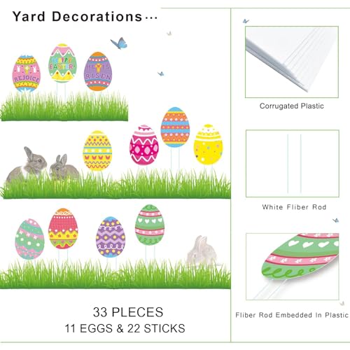 Fanboxk 11Pcs Easter Eggs Yard Signs Outdoor Lawn Decorations,Easter Egg Yard Signs Pathway Markers,Outdoor Spring Party Waterproof Yard Decorations. - Image 3