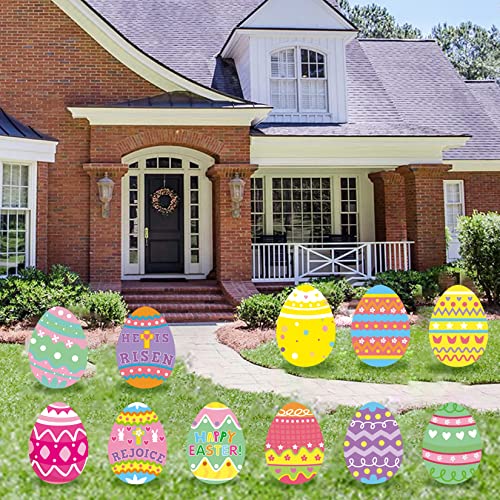 Fanboxk 11Pcs Easter Eggs Yard Signs Outdoor Lawn Decorations,Easter Egg Yard Signs Pathway Markers,Outdoor Spring Party Waterproof Yard Decorations. - Image 1