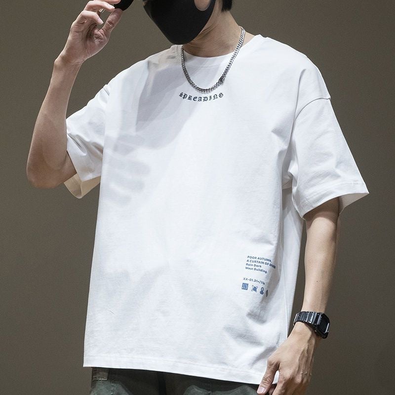Short-sleeved T-shirt Men's Japanese Style Loose Round Neck Printed Men's Half-sleeved Top Summer Fashionable All-match Pure Cotton T-shirt - Image 3