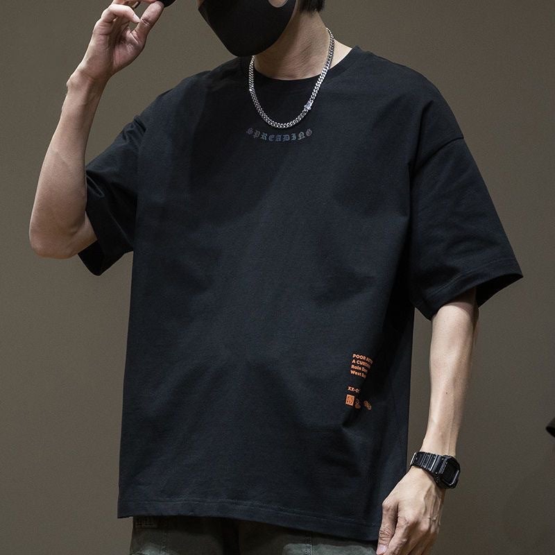 Short-sleeved T-shirt Men's Japanese Style Loose Round Neck Printed Men's Half-sleeved Top Summer Fashionable All-match Pure Cotton T-shirt - Image 4