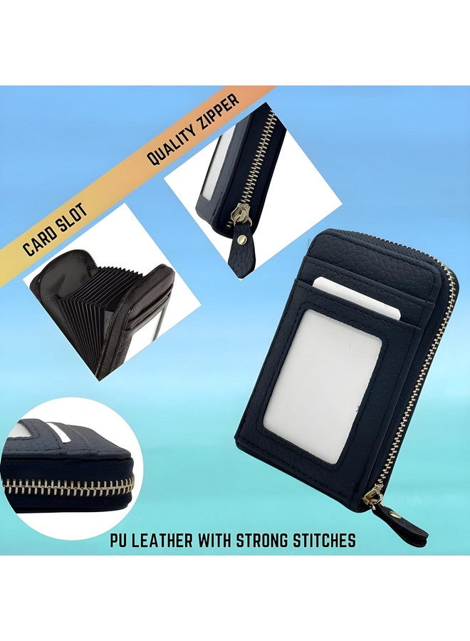 COOLCOLD Card Holder 9 Slot Vertical Leather Credit/Debit Zipper Card Holder Money Wallet Zipper Coin Purse for Men & Women (Black) - Image 4