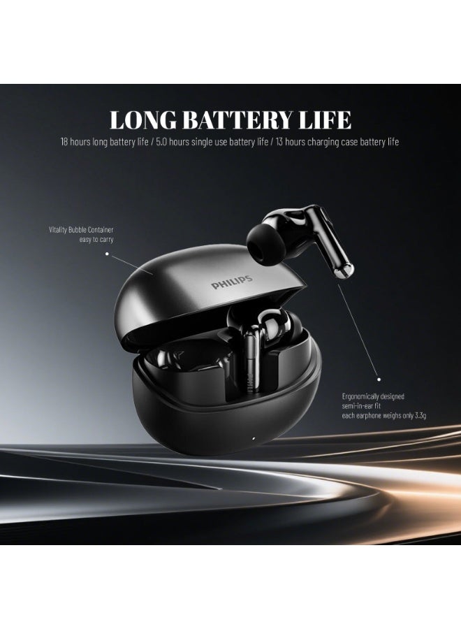 Philips Earbuds, Bluetooth Earbuds, Headphone, Open Ear Ring True Open Ear Headphones, True Wireless Earbuds - Bluetooth ， In-Ear Headphones， Bluetooth 6.0 In-Ear Headphones with 18H Playtime, 13mm Bass Driver, Soft Silicone Ear Caps, Call Noise Reduction, 3D Immersive Sound for iPhone Android TAT1120 black - Image 3