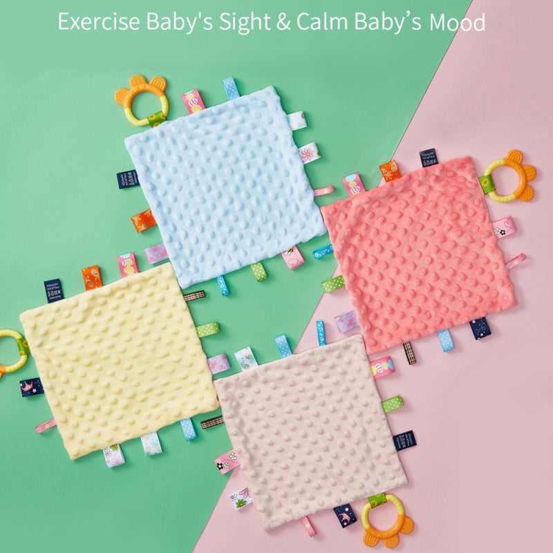 insular Baby Towel: 25.5 * 25.5cm Soft Cotton Fabric - Cute Patterned Embossed Surface With Colorful Tags Silicone Teether for Baby Teething Relief & Gum Massage - Image 2