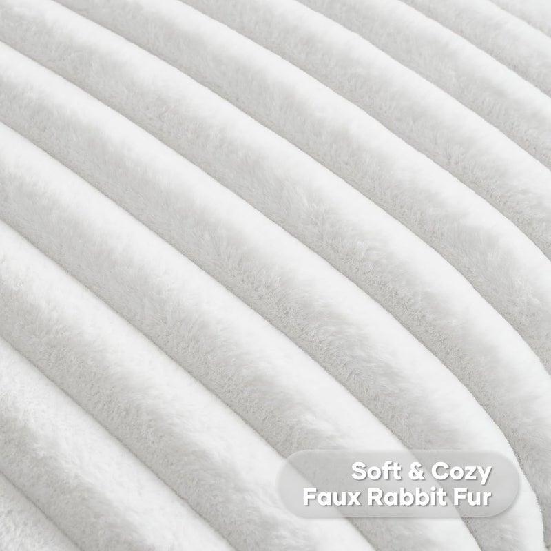 FUTEI Pack of 2 Fluffy Faux Fur Throw Pillow Covers 16x16 Inch Elegant Striped Textured Decorative Cushion Cases Modern Accent Pillow for Couch Bed Living Room, White - Image 2