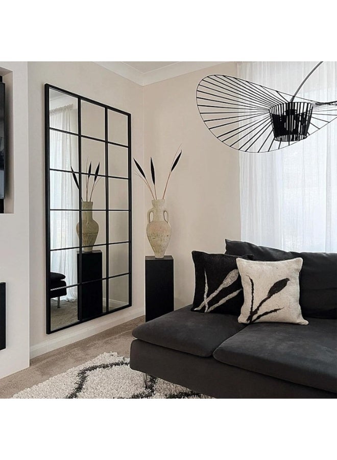 فيبارتي مرآة حائط عصرية بنمط نافذة (٩٠x ١٨٠ سم) - مرآة كبيرة بإطار معدني أسود غير لامع وشبكة مزخرفة | تركيب أفقي ورأسي لغرفة المعيشة، المدخل، غرفة النوم، وطاولة الزينة - Image 3