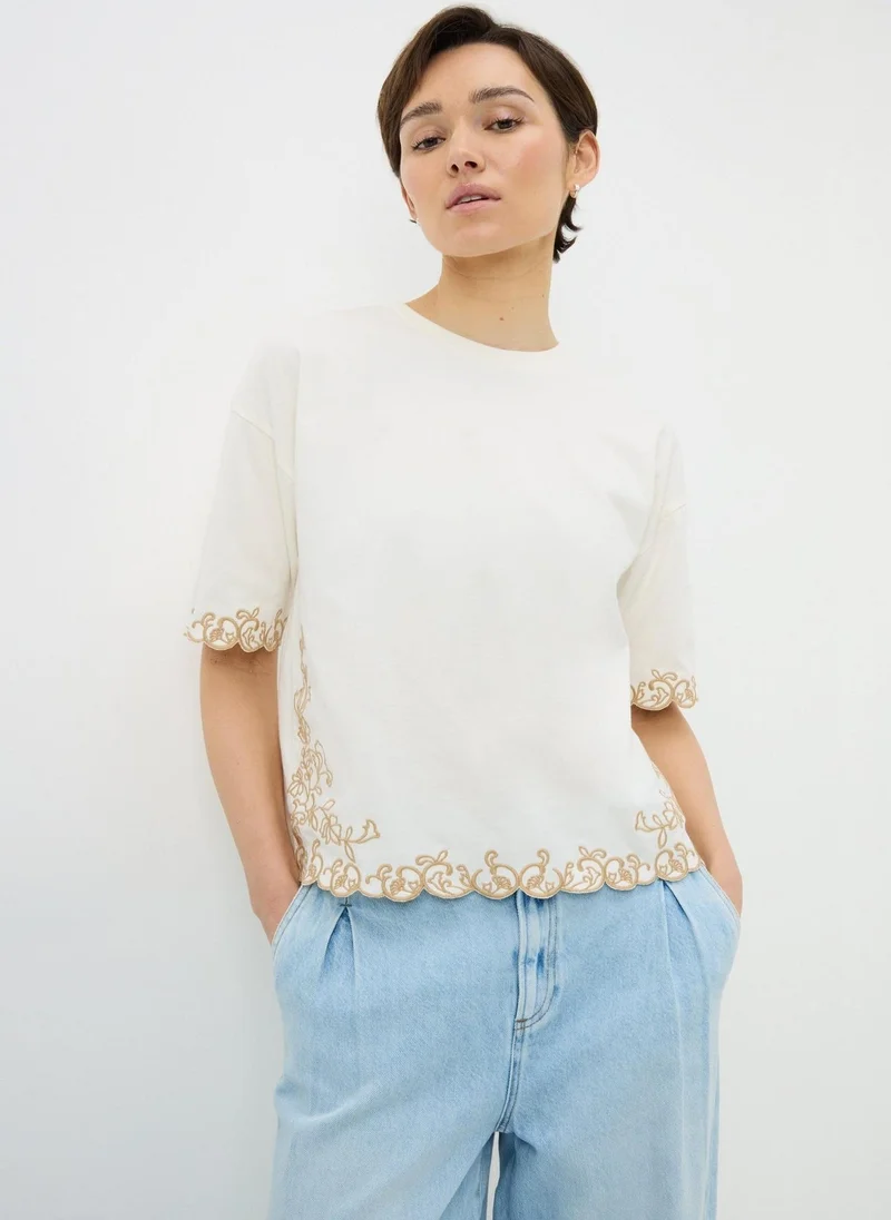 Matalan Cream Embroidered Boxy T-Shirt