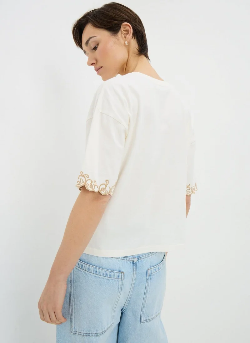 Matalan White Cream Embroidered Boxy T-Shirt for Women | Best Price UAE
