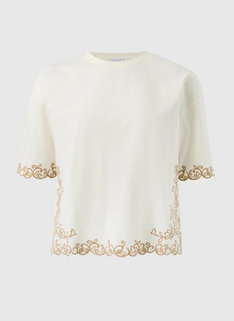 Matalan White Cream Embroidered Boxy T-Shirt for Women | Best Price UAE