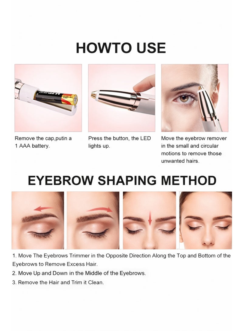Eyebrow Hair Remover, Rechargeable Electric Eyebrow Trimmer with LED Light, Portable Facial Painless Hair Removal for Face, for Upper and Lower Lip, Chin, Neck, Cheeks, and Eyebrows - Champagne Gold - Image 3