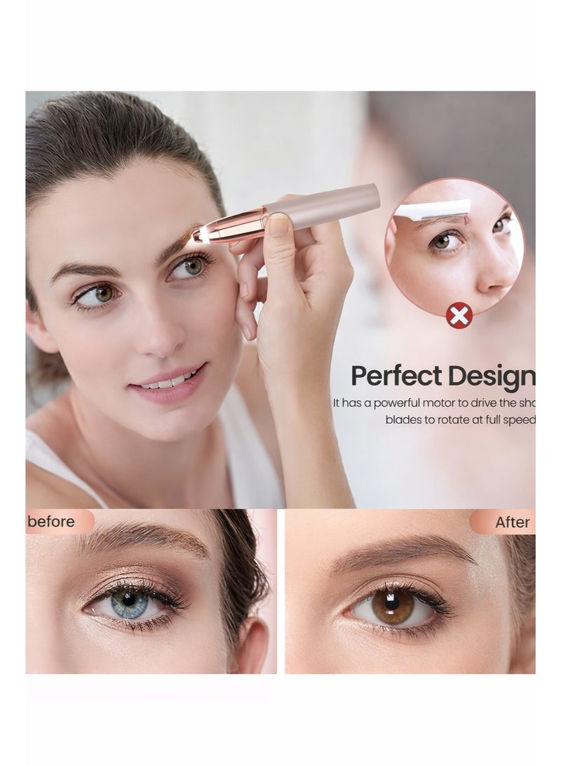Eyebrow Hair Remover, Rechargeable Electric Eyebrow Trimmer with LED Light, Portable Facial Painless Hair Removal for Face, for Upper and Lower Lip, Chin, Neck, Cheeks, and Eyebrows - Champagne Gold - Image 1