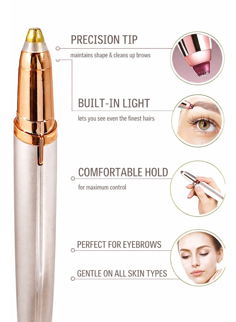 Eyebrow Hair Remover, Rechargeable Electric Eyebrow Trimmer with LED Light, Portable Facial Painless Hair Removal for Face, for Upper and Lower Lip, Chin, Neck, Cheeks, and Eyebrows - Champagne Gold - Image 2