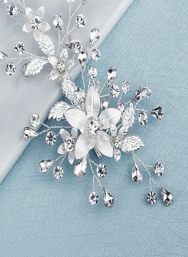 Sinide Rhinestone Wedding Hair Clips, Sinide Handmade Flower Crystal Wedding Hair Barrette Bridal Hair Accessories Headpiece Comb Barrette for Women Ladies Vintage Hair Barrette Bridesmaids Headpiece - Image 4