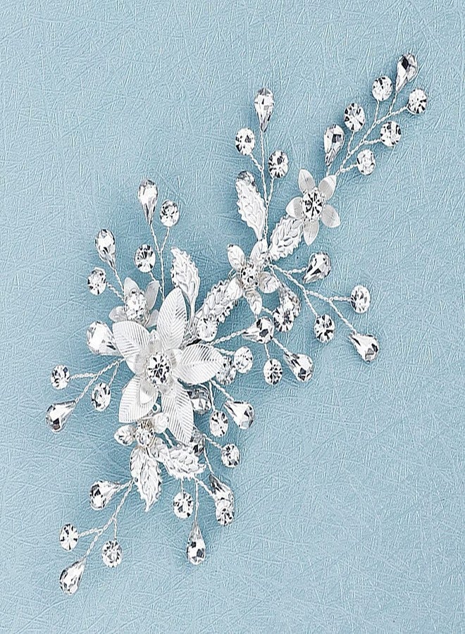 Sinide Rhinestone Wedding Hair Clips, Sinide Handmade Flower Crystal Wedding Hair Barrette Bridal Hair Accessories Headpiece Comb Barrette for Women Ladies Vintage Hair Barrette Bridesmaids Headpiece - Image 2