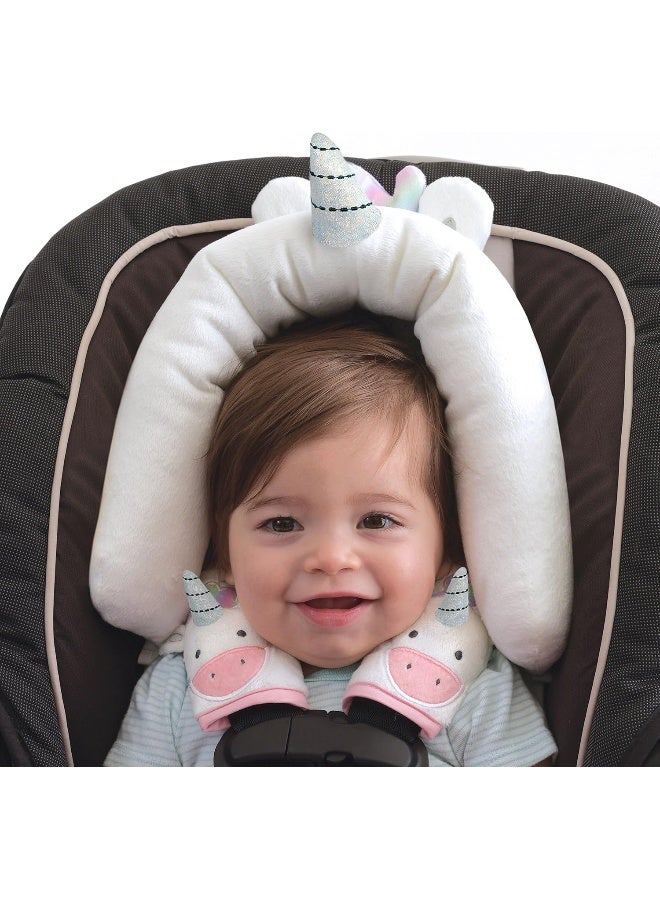 ترافيل بج Baby  Toddler 3-Piece Head Support  Strap Covers Set for Car Seats, Strollers  Bouncers (Unicorn) - Image 2