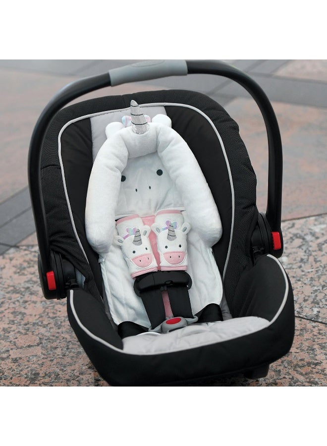 ترافيل بج Baby  Toddler 3-Piece Head Support  Strap Covers Set for Car Seats, Strollers  Bouncers (Unicorn) - Image 3