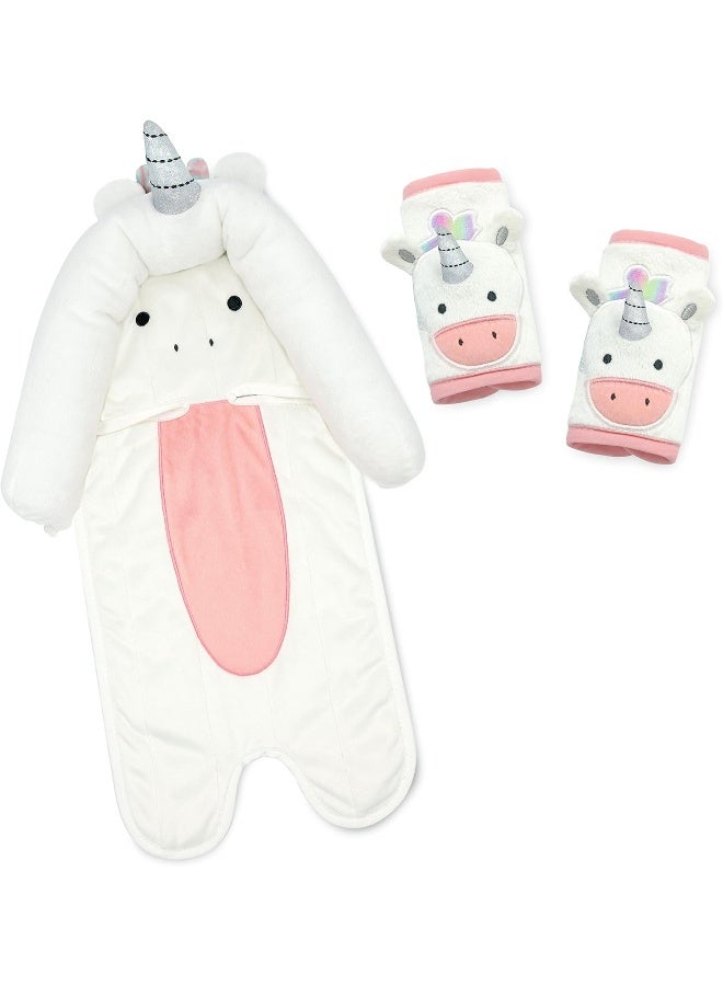 ترافيل بج Baby  Toddler 3-Piece Head Support  Strap Covers Set for Car Seats, Strollers  Bouncers (Unicorn) - Image 1