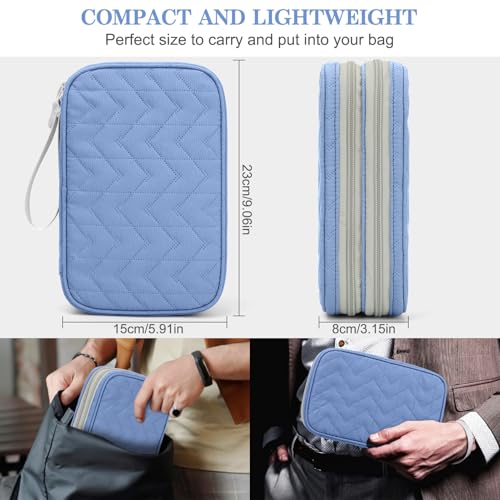 FYY Electronic Organizer, Large Travel Cable Organizer Bag Pouch Electronic Accessories Carry Case Portable Waterproof Double Layers All-in-One Storage Bag for Cable, Cord, Charger, Pattern Blue - Image 2