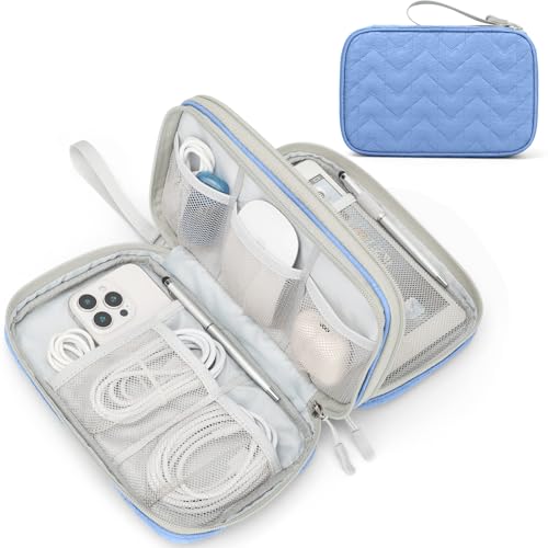 FYY Electronic Organizer, Large Travel Cable Organizer Bag Pouch Electronic Accessories Carry Case Portable Waterproof Double Layers All-in-One Storage Bag for Cable, Cord, Charger, Pattern Blue - Image 1