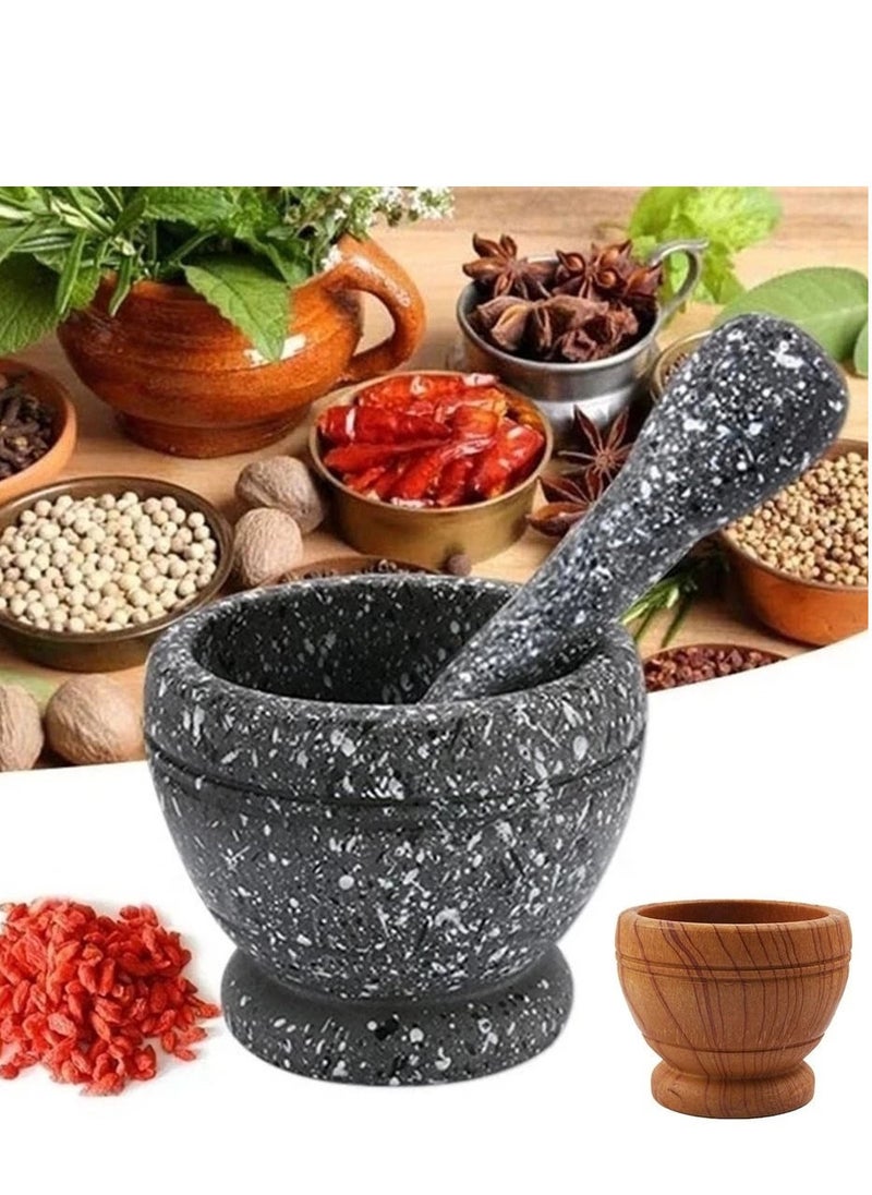SAQOWARE - Manual Stone Desighn Mortar and Pestle Garlic Spice Mixing Grinding Bowl Set (Fibre-Unbreakable) - Image 1